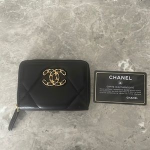 Lambskin Quilted Chanel 19 Zip Around Coin Purse Wallet